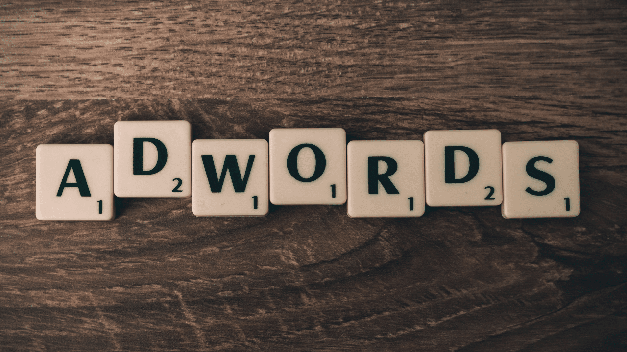 AdWords written with scrable pieces on a wooden surface