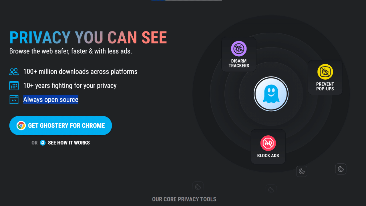 Ghostery Chrome Extension Landing page screenshot